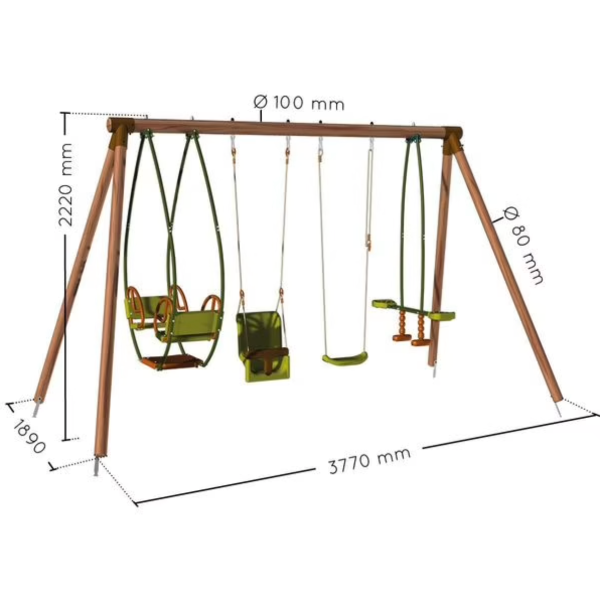 Portique en Bois 4 Jeux Balançoire