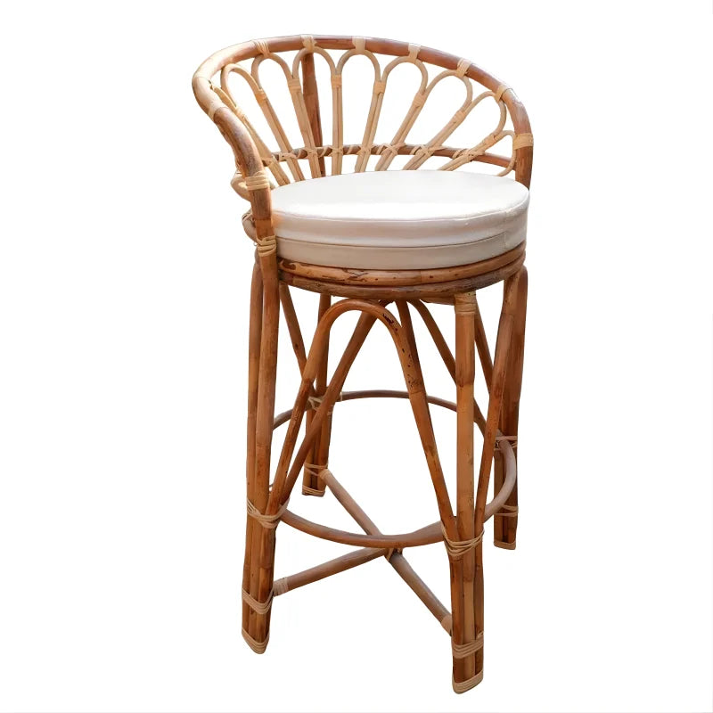 Tabouret de Bar en Rotin Naturel avec Coussin en Coton