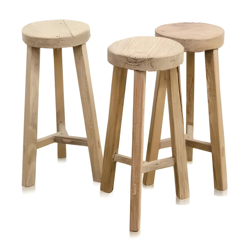Tabouret de Bar Rond Naturel - Bois Brut
