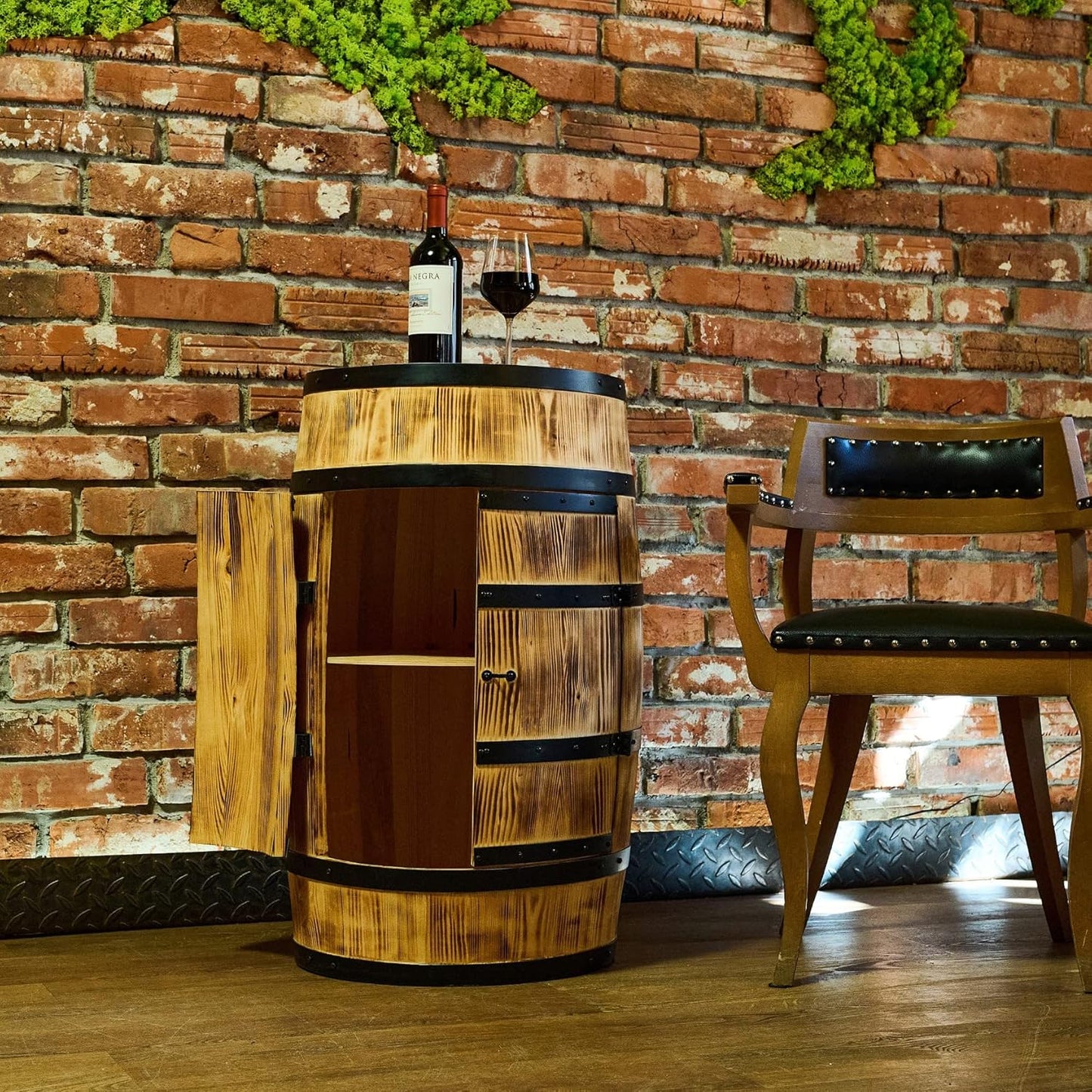 Bar Tonneau Led en Bois avec 2 Portes - 2 Étagères