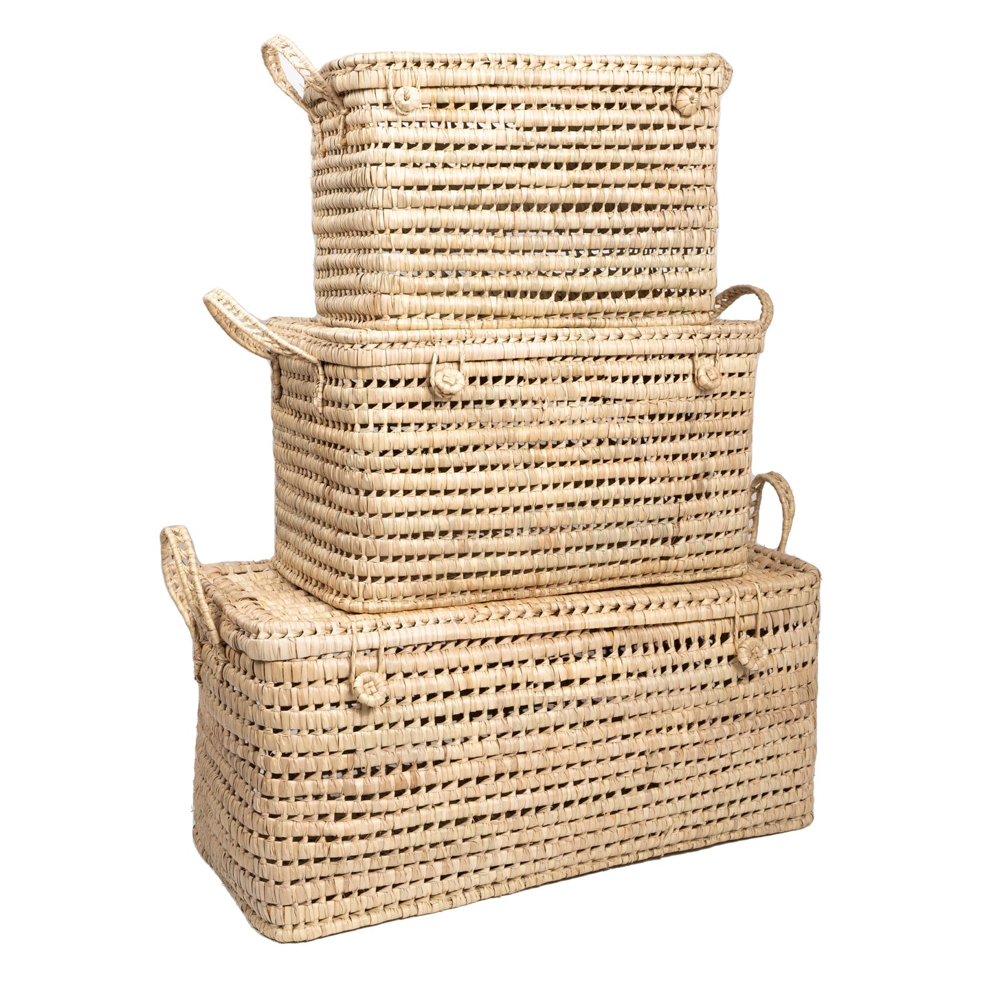 Lot de 3 Coffres de Rangement en Feuilles de Palmier