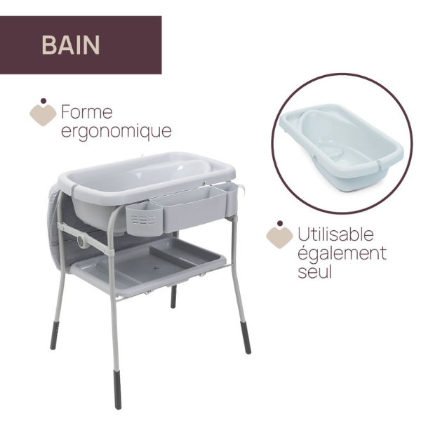 Baignoire et Change bebe sur pied Pliable 2 en 1