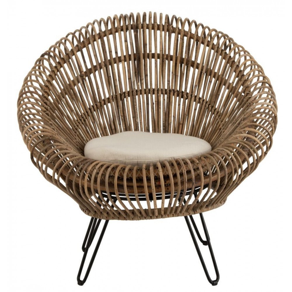 Siège Lounge avec Coussin Rotin/Fer - Naturel