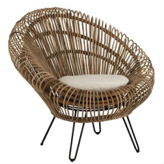 Siège Lounge avec Coussin Rotin/Fer - Naturel