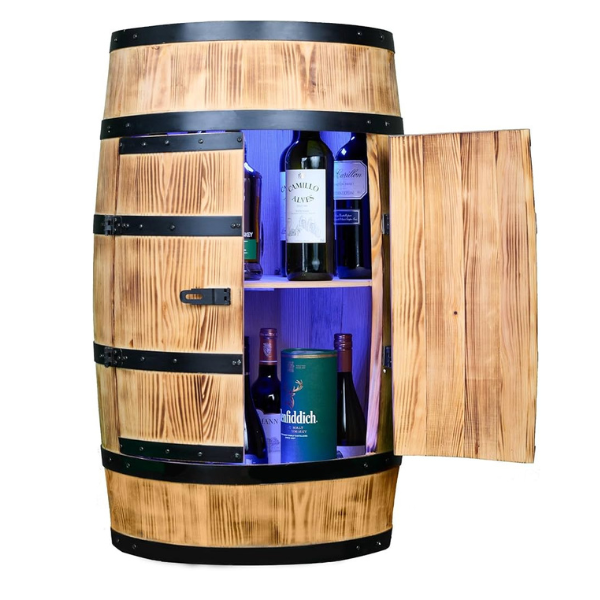 Bar Tonneau Led en Bois avec 2 Portes - 2 Étagères