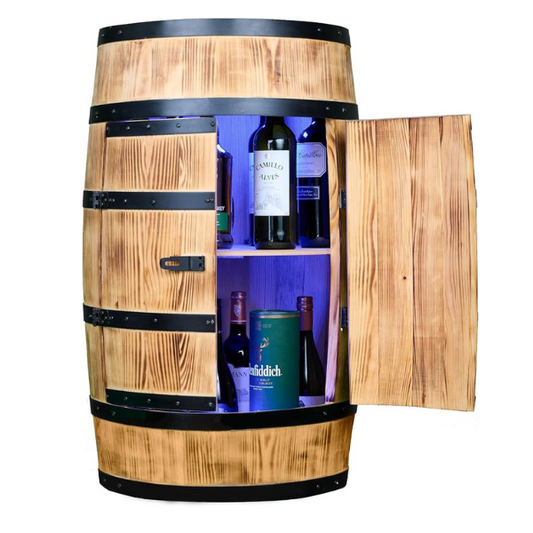 Bar Tonneau Led en Bois avec 2 Portes - 2 Étagères