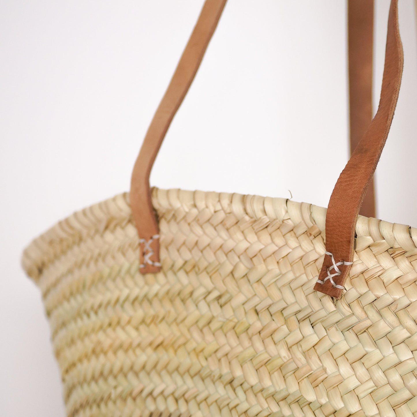 Panier Cabas en Paille et Anses Cuir Cousues