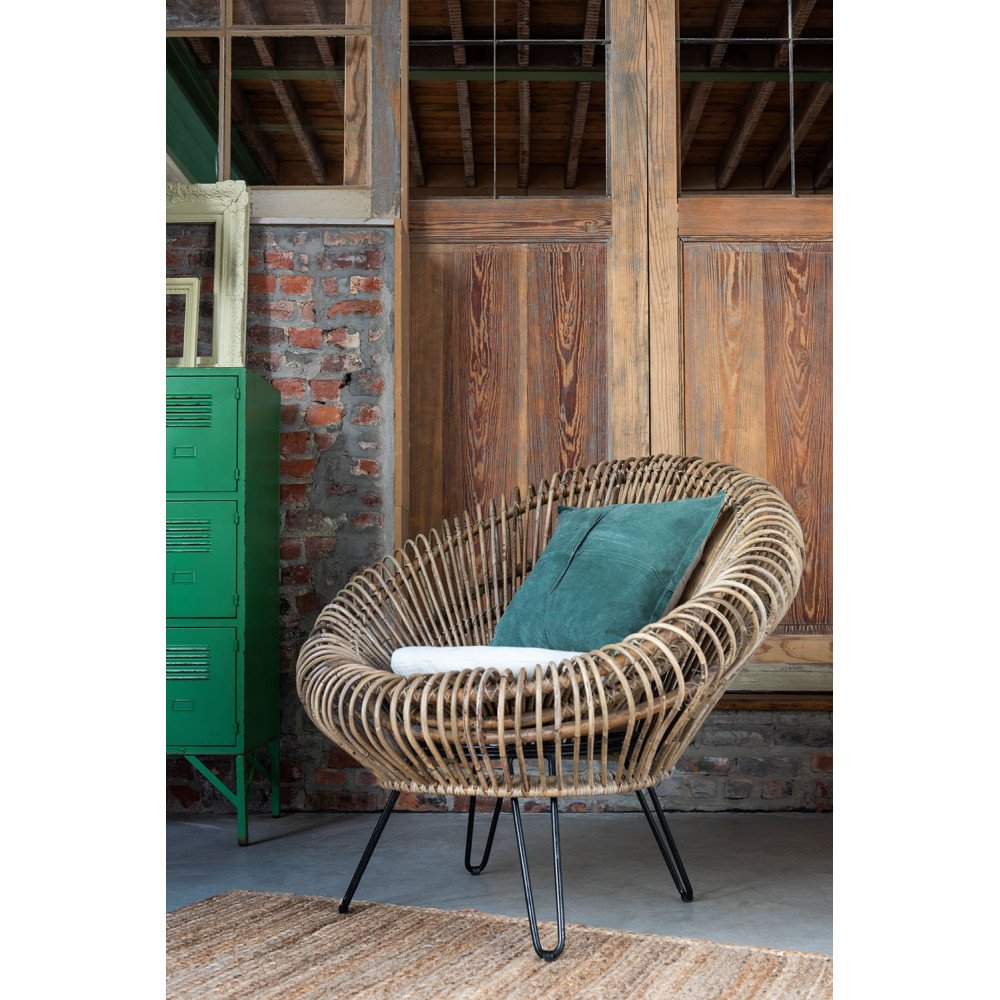 Siège Lounge avec Coussin Rotin/Fer - Naturel