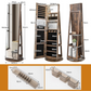 Armoire à bijoux pivotante à 360°verrouillable, avec miroir intérieur, étagères de rangement à l'arrière, Marron Rustique