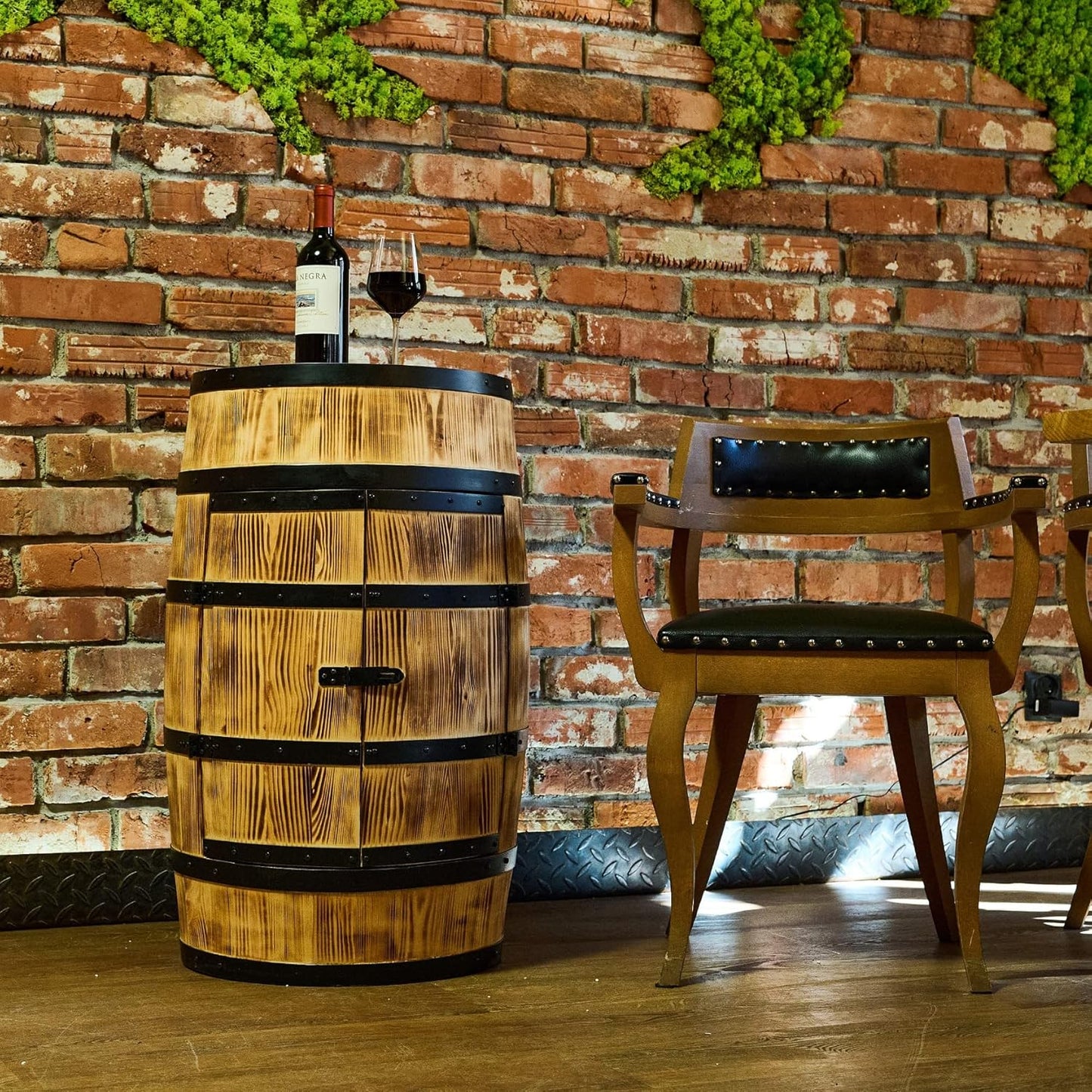 Bar Tonneau Led en Bois avec 2 Portes - 2 Étagères